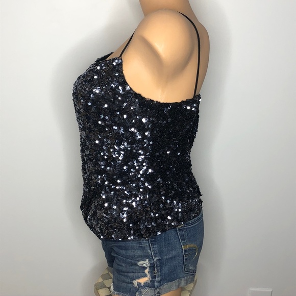 CACHE sequin black asymmetrical top S - Picture 4 of 8